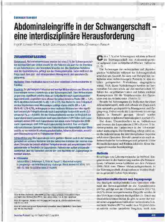 Vorschauseite 1: Abdominaleingriffe in der Schwangerschaft -eine interdisziplinäre Herausforderung