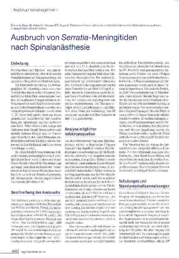 Vorschauseite 1: Ausbruch von Se/rafra-Meningitiden nach Spinalanästhesie