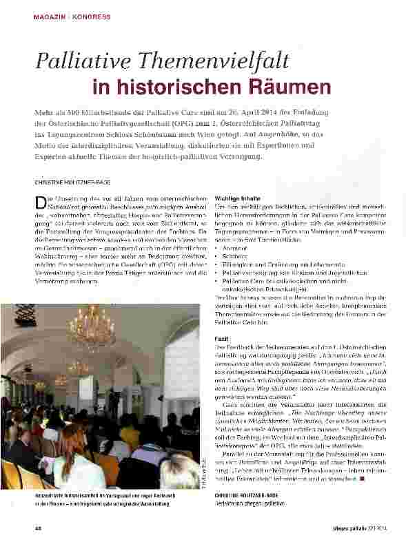 Vorschauseite 1: Palliative Themenvielfalt in historischen Räumen