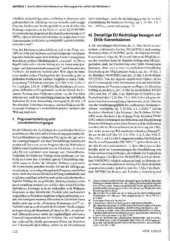Vorschauseite 4: Ethik-Kommissionen zur Wahrung der Sicherheit von Teilnehmern an klinischen Prüfungen von Medizin-produkten und Leistungsbewertungsprüfungen von In-vitro-Diagnostika -Teil 1