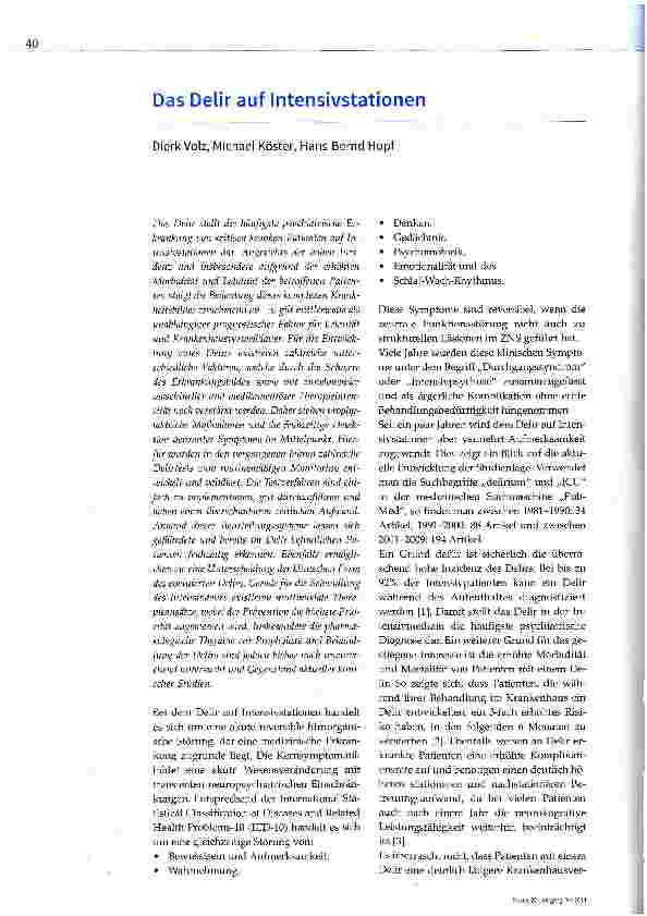Vorschauseite 1: Das Delir auf Intensivstationen