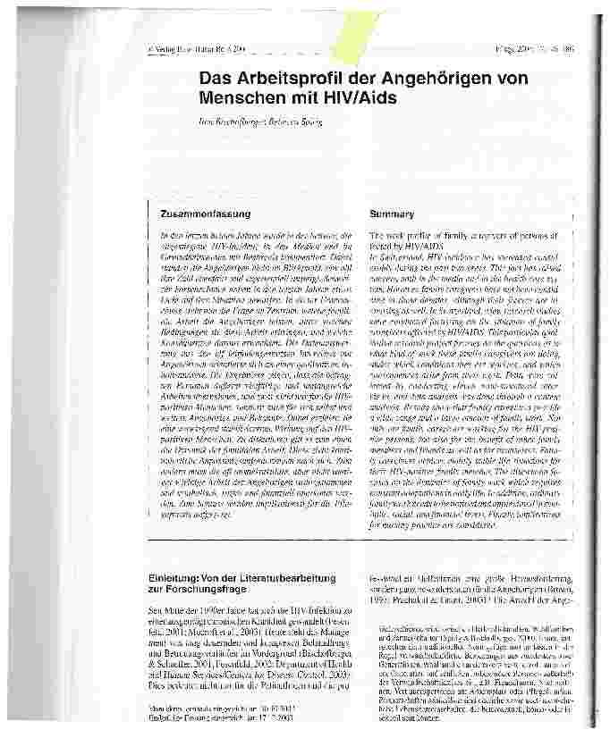 Vorschauseite 1: Das Arbeitsprofil der Angehörigen von Menschen mit HIV/Aids