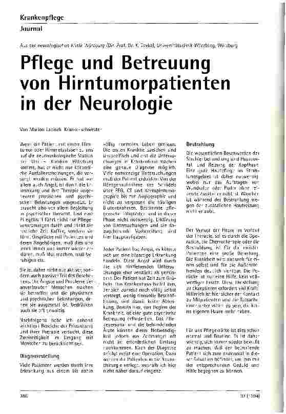 Vorschauseite 1: Pflege und Betreuung von Hirntumorpatienten in der Neurologie