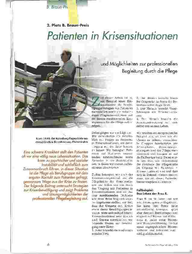 Vorschauseite 1: Patienten in Krisensituationen und Möglichkeiten zur professionellen Begleitung durch die Pflege2. Platz B. Braun-Preis