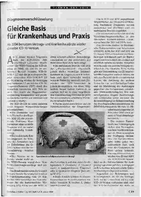 Vorschauseite 1: Gleiche Basis für Krankenhaus und Praxis Diagnoseverschlüsselung