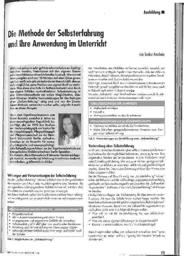 Vorschauseite 1: Die Methode der Selbsterfahrung und ihre Anwendung im Unterricht