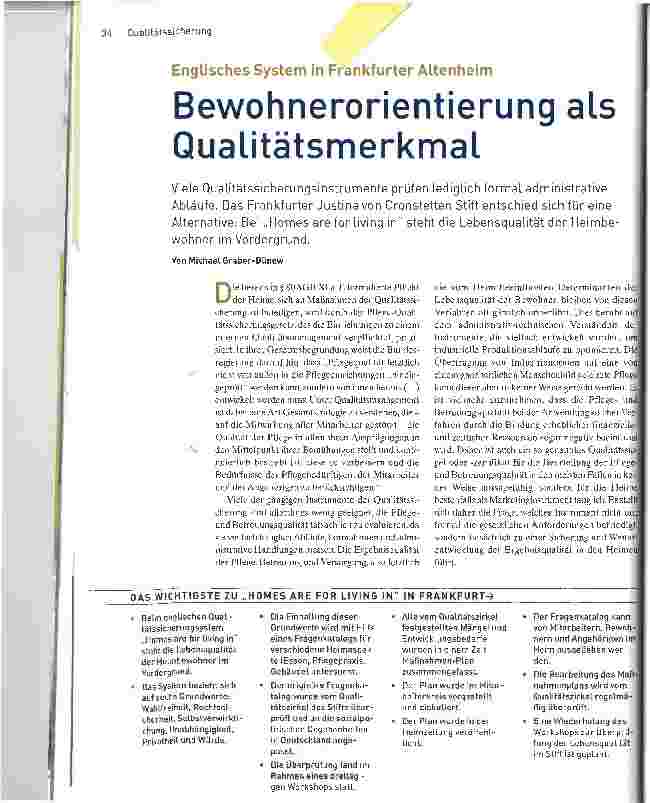 Vorschauseite 1: Bewohnerorientierung als QualtätsmerkmalEnglisches System in Frankfurter Altenheim
