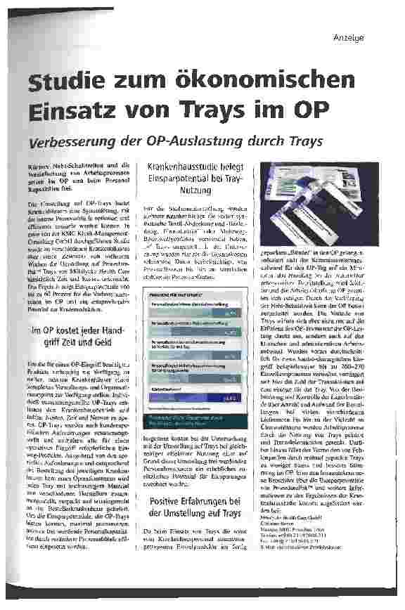 Vorschauseite 1: Studie zum ökonomischen Einsatz von Trays im OP Verbesserung der OP-Auslastung durch Trays