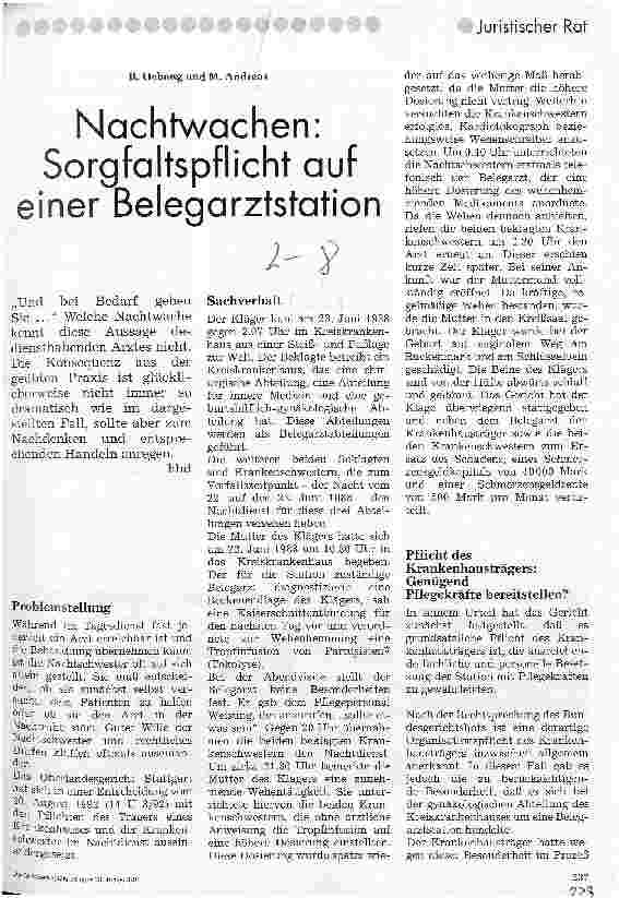 Vorschauseite 1: Nachtwachen: Sorgfaltspflicht auf einer Belegarztstation