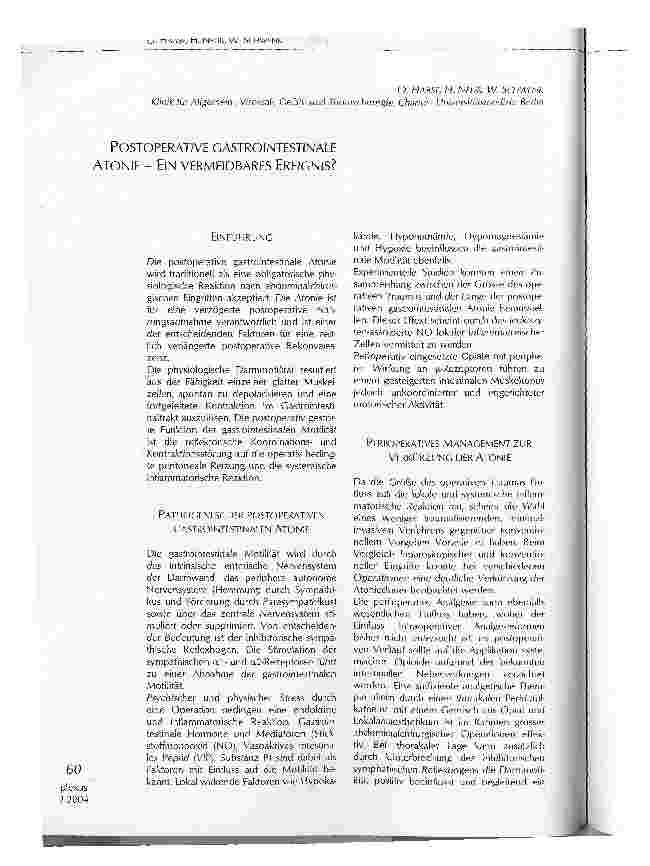 Vorschauseite 1: POSTOPERATIVE CASTROINTESTINALE ATONIE - EIN VERMEIDBARES EREIGNIS?