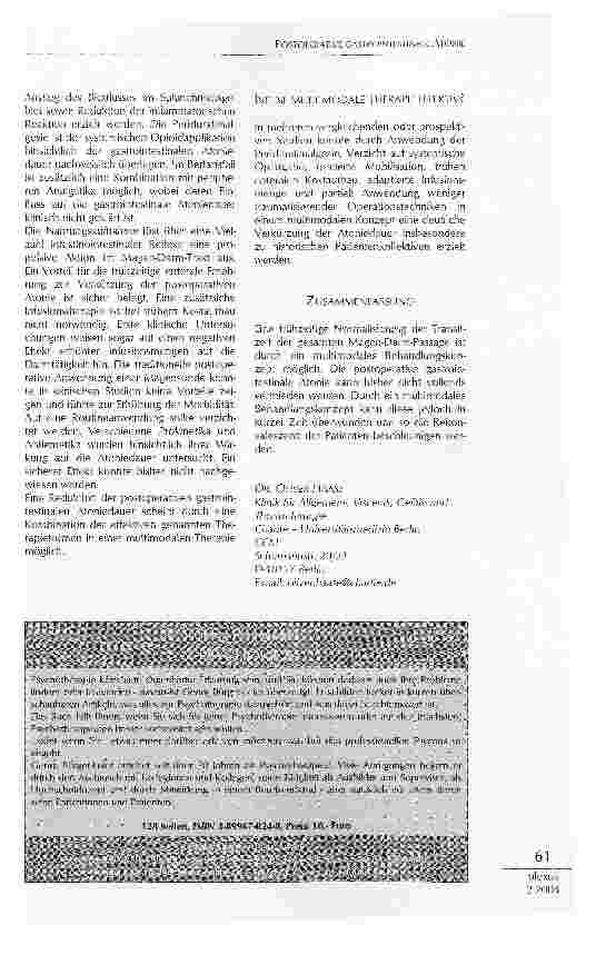 Vorschauseite 2: POSTOPERATIVE CASTROINTESTINALE ATONIE - EIN VERMEIDBARES EREIGNIS?