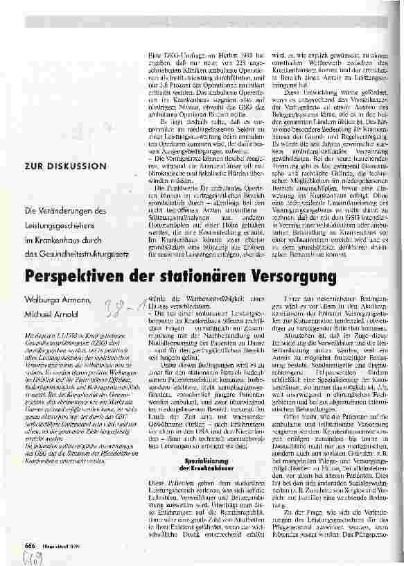 Vorschauseite 1: Perspektiven der stationären Versorgung Die Veränderungen des Leistungsgeschehens im Krankenhaus durch das Gesundheitsstrukturgesetz