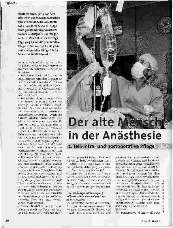 Vorschauseite 1: Der alte Mensch in der Anästhesie2. Teil: Intraund postoperative Pflege