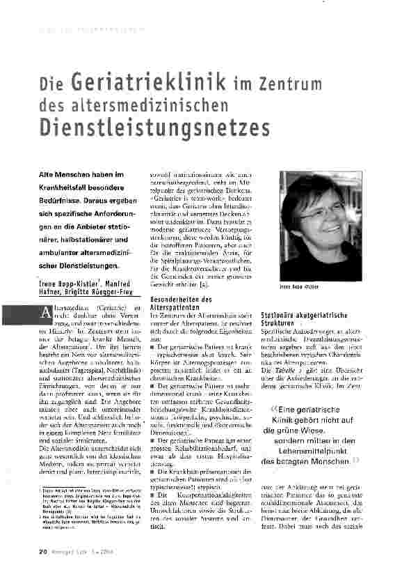 Vorschauseite 1: Die Geriatrieklinik im Zentrum des altersmedizinischen Dienstleistungsnetzes