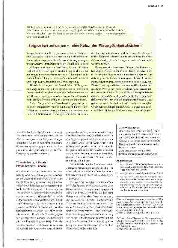 Vorschauseite 2: Vom 14. bis zum 16. März 2014 fand in Berlin die Aktionskonferenz Care-Revolution statt. Take Care!