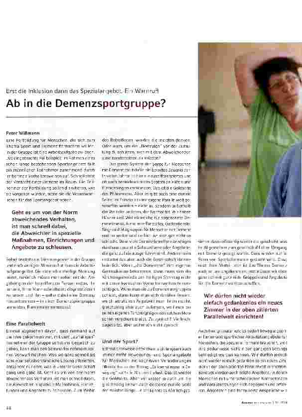 Vorschauseite 1: Ab in die Demenzsportgruppe?