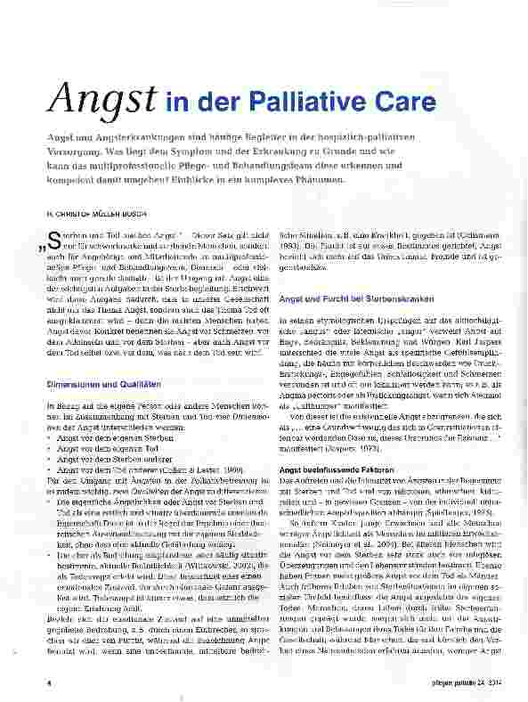 Vorschauseite 1: Angst in der Palliative Care
