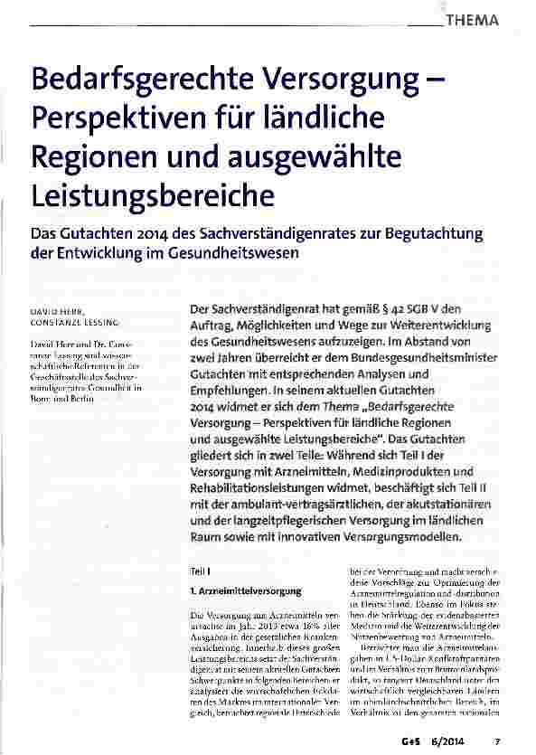 Vorschauseite 1: Bedarfsgerechte Versorgung -Perspektiven für ländliche Regionen und ausgewählte Leistungsbereiche