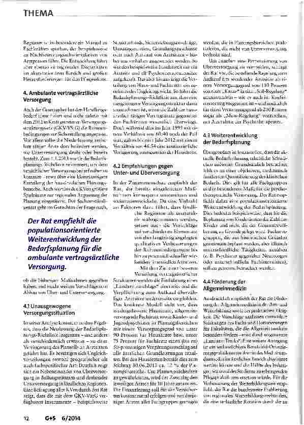 Vorschauseite 6: Bedarfsgerechte Versorgung -Perspektiven für ländliche Regionen und ausgewählte Leistungsbereiche