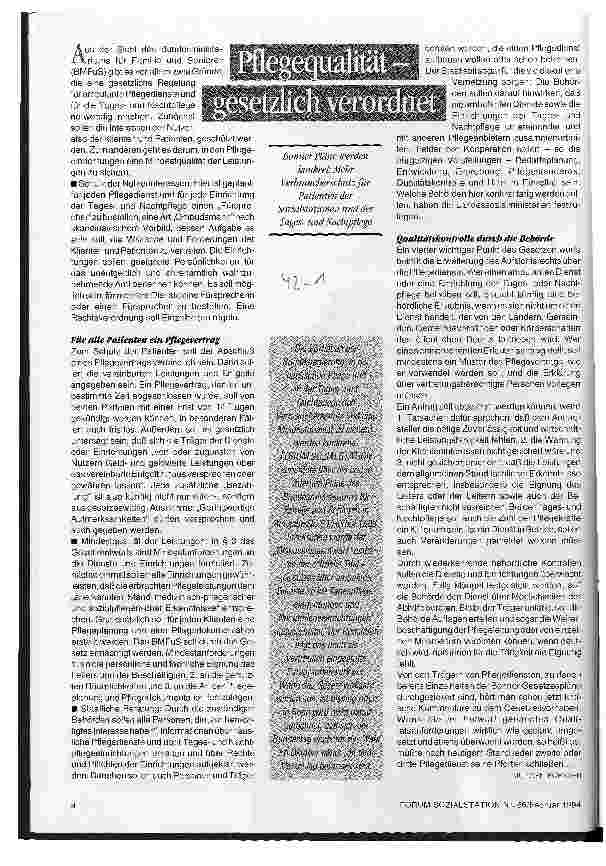 Vorschauseite 1: Pflegequalität - gesetzlich verordnet Bonner Pläne werden konkret