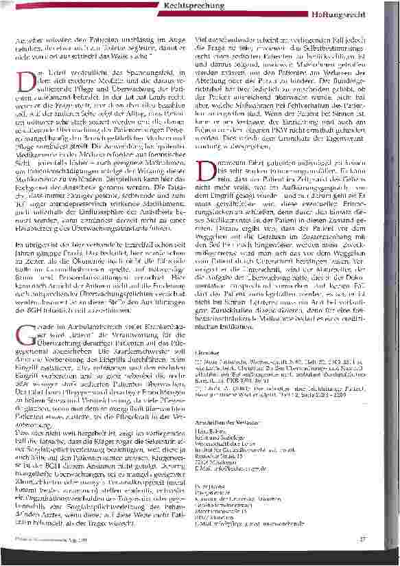 Vorschauseite 3: Zur Überwachungspflicht sedierter Patienten nach ambulanter Behandlung Bundesgerichtshof, Urteil vom 08. April 2003