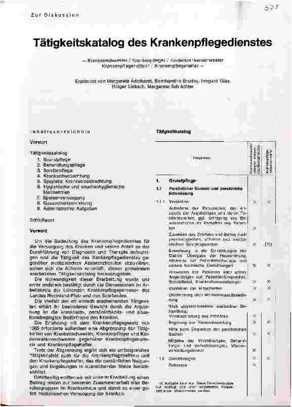 Vorschauseite 1: Tätigkeitskatalog des Krankenpflegedienstes