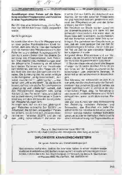 Vorschauseite 1: Auswirkungen eines Kurses auf die Beziehung zwischen Pflegepersonal und Patienten in einer Psychiatrischen Klinik