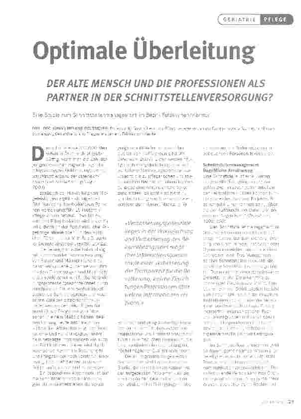 Vorschauseite 1: Optimale ÜberleitungDER ALTE MENSCH UND DIE PROFESSIONEN ALS PARTNER IN DER SCHNITTSTELLENVERSORGUNG?