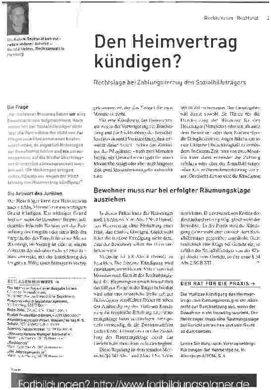 Vorschauseite 1: Den Heimvertrag kündigen?Rechtslage bei Zahlungsverzug des Sozialhilfeträgers