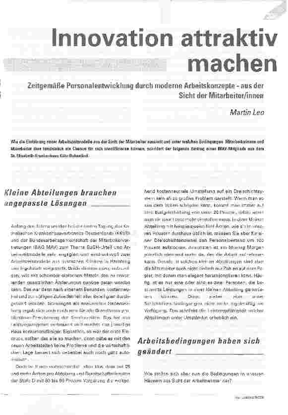 Vorschauseite 1: Innovation attraktiv machen. Zeitgemäße Personalentwicklung durch moderne Arbeitskonzepte - aus der Sicht der Mitarbeiter/innen