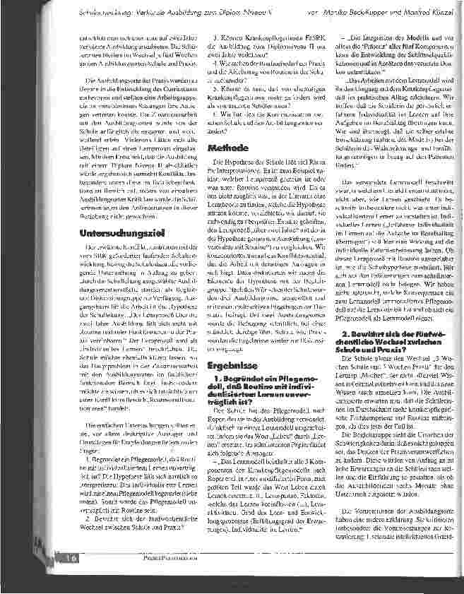 Vorschauseite 2: Schulentwicklung: Verkürzte Ausbildung zum Diplom Niveau II in Gesundheitsund Krankenpflege