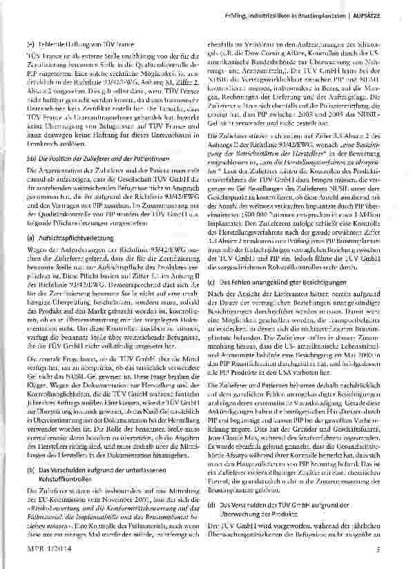 Vorschauseite 5: Industriesilikon in Brustimplantaten - Urteil des Handelsgerichtes (Tribunal de Commerce) Toulon vom 14. November 2013