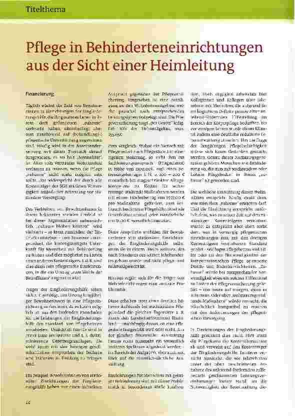 Vorschauseite 1: Pflege in Behinderteneinrichtungen aus der Sicht einer Heimleitung