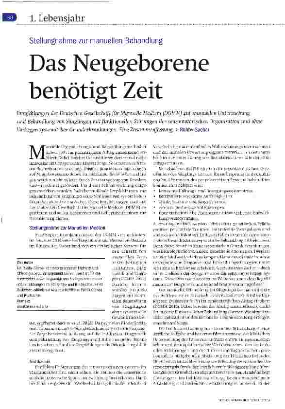 Vorschauseite 1: Stellungnahme zur manuellen Behandlung - Das Neugeborene benötigt Zeit