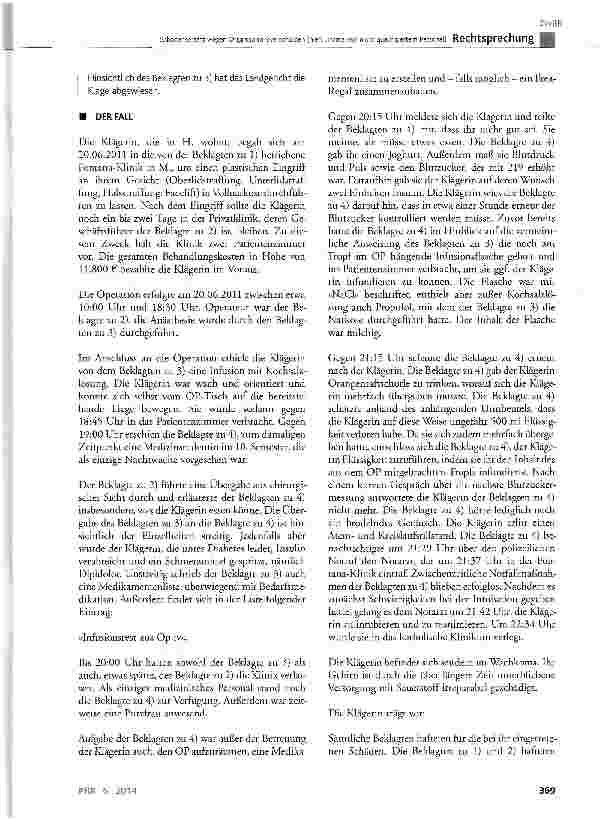 Vorschauseite 2: Schadensersatz wegen OrganisationsverschuLden (hier: Einsatz von nicht qualifiziertem Personal) BGB § 249, § 253 Abs. 2, § 278 Abs. 1, § 280 Abs. 1, § 823 Abs. 1 und 2; StGB § 229