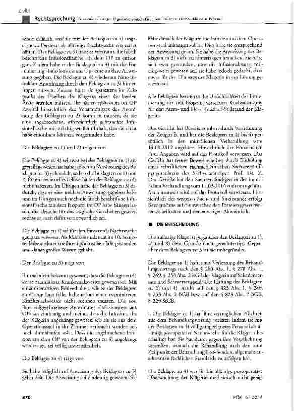 Vorschauseite 3: Schadensersatz wegen OrganisationsverschuLden (hier: Einsatz von nicht qualifiziertem Personal) BGB § 249, § 253 Abs. 2, § 278 Abs. 1, § 280 Abs. 1, § 823 Abs. 1 und 2; StGB § 229