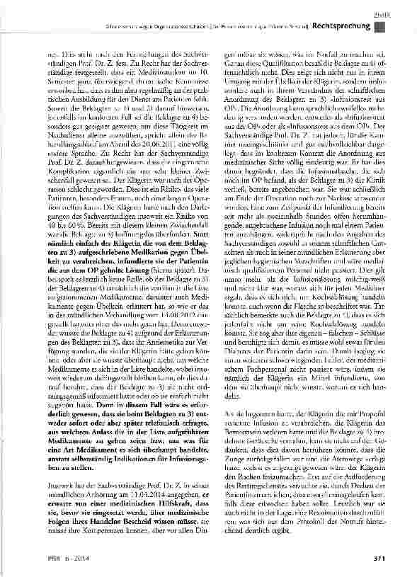 Vorschauseite 4: Schadensersatz wegen OrganisationsverschuLden (hier: Einsatz von nicht qualifiziertem Personal) BGB § 249, § 253 Abs. 2, § 278 Abs. 1, § 280 Abs. 1, § 823 Abs. 1 und 2; StGB § 229