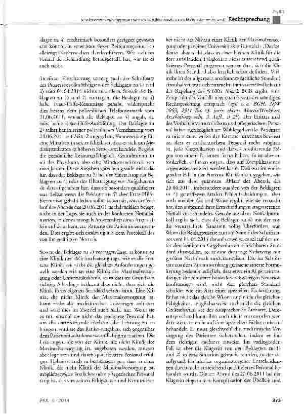 Vorschauseite 6: Schadensersatz wegen OrganisationsverschuLden (hier: Einsatz von nicht qualifiziertem Personal) BGB § 249, § 253 Abs. 2, § 278 Abs. 1, § 280 Abs. 1, § 823 Abs. 1 und 2; StGB § 229