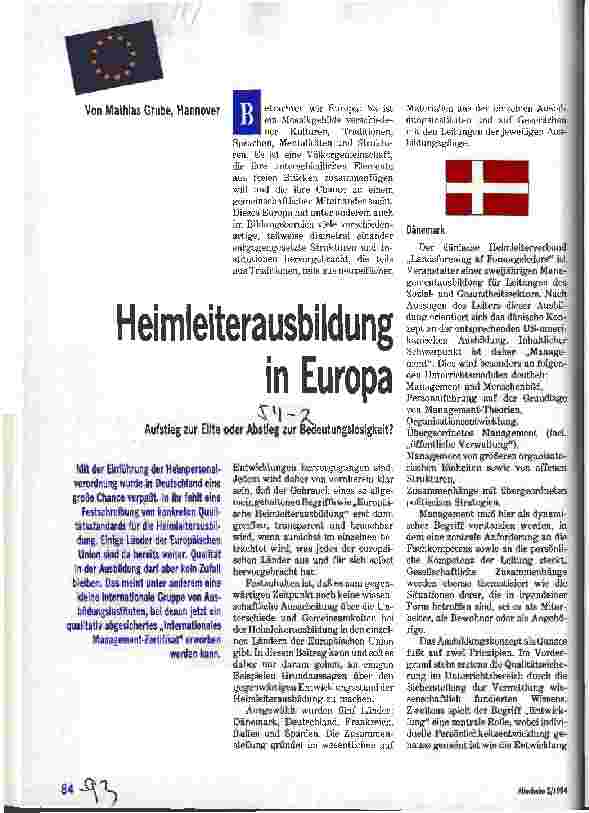 Vorschauseite 1: Heimleiterausbildung in Europa Aufstieg zur Elite oder Abstieg zur Bedeutungslosigkeit?