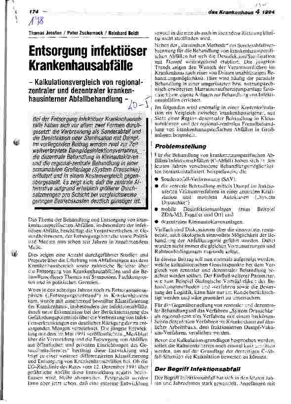 Vorschauseite 1: Entsorgung infektiöser Krankenhausabfälle Kalkulationsvergleich von regional-zentraler u.dezentraler krankenhausinterner Abfallbehandlung