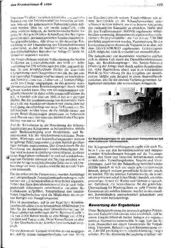 Vorschauseite 4: Entsorgung infektiöser Krankenhausabfälle Kalkulationsvergleich von regional-zentraler u.dezentraler krankenhausinterner Abfallbehandlung