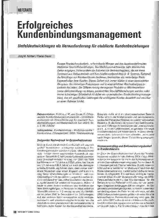 Vorschauseite 1: Erfolgreiches Kundenbindungsmanagement Umfeldentwicklungen als Herausforderung für etablierte Kundenbeziehungen