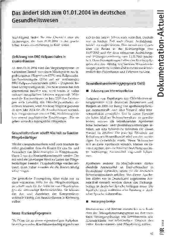 Vorschauseite 1: Das ändert sich zum 01. 01. 2004 im deutschen Gesundheitswesen