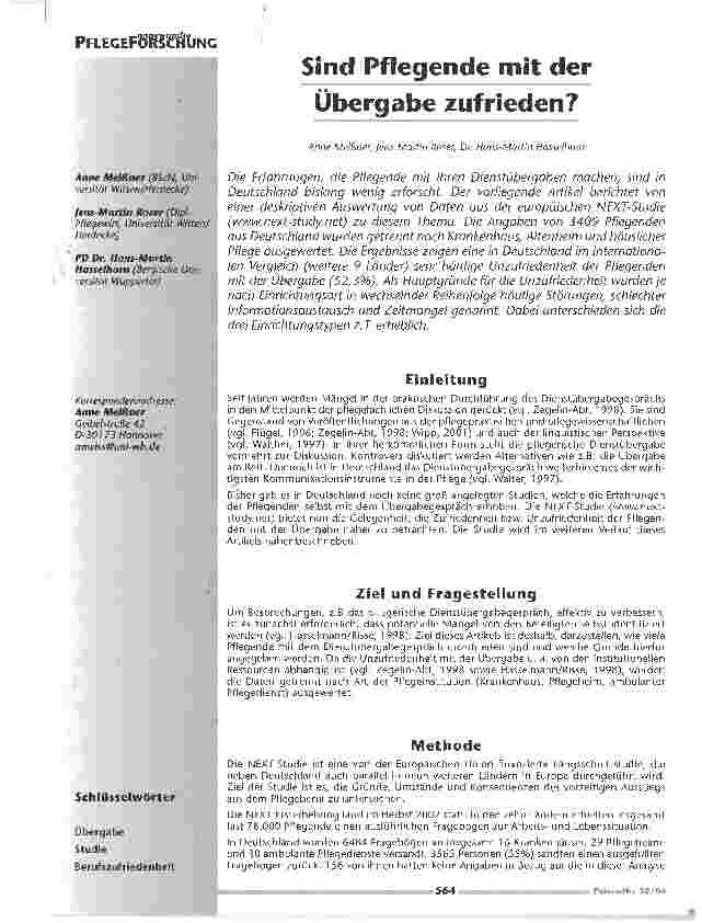 Vorschauseite 1: Sind Pflegende mit der Übergabe zufrieden?