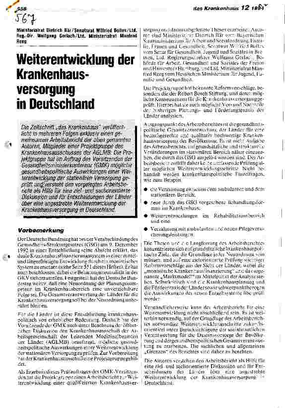 Vorschauseite 1: Weiterentwicklung der Krankenhausversorgung in Deutschland