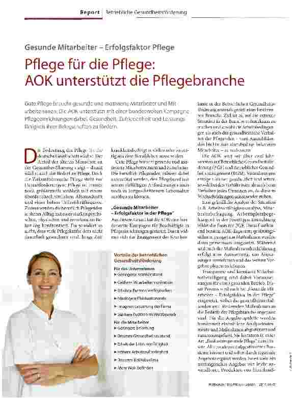 Vorschauseite 1: Pflege für die Pflege: AOK unterstützt die Pflegebranche