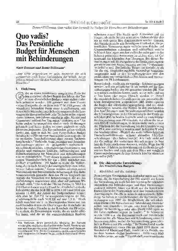 Vorschauseite 1: Quo vadis? Das Persönliche Budget für Menschen mit Behinderungen
