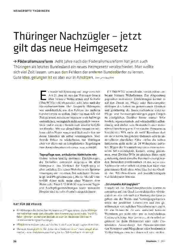 Vorschauseite 1: Thüringer Nachzügler - jetzt gilt das neue Heimgesetz