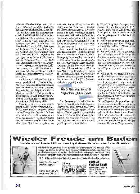 Vorschauseite 4: Demente im Abseits Ärzte kritisieren Pflegeversicherung Eine Stellungnahme