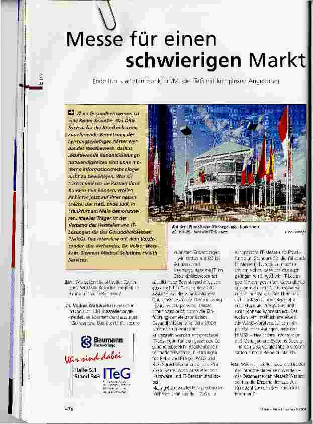 Vorschauseite 1: Messe für einen schwierigen MarktEnde Juni startet in Frankfurt/M. die ITeG mit komplexen Angeboten